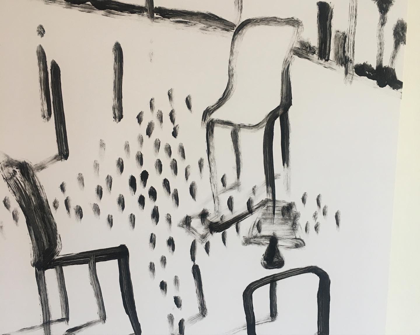 Gestural black and white room painted on paper