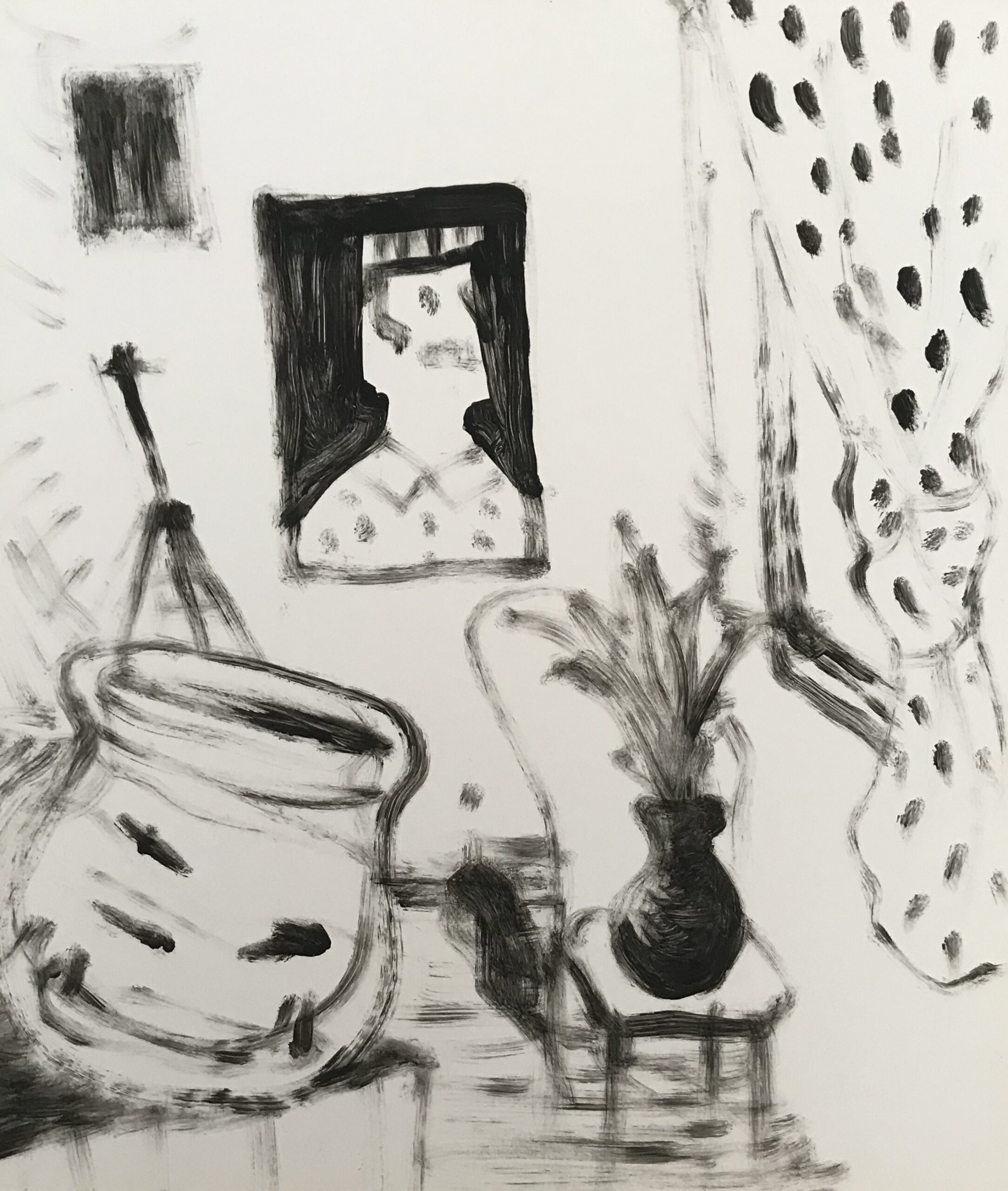 Black and white interior study painted on paper