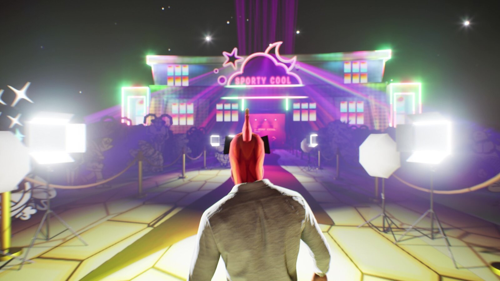 Sporty Cool protagonist approaching the nightclub